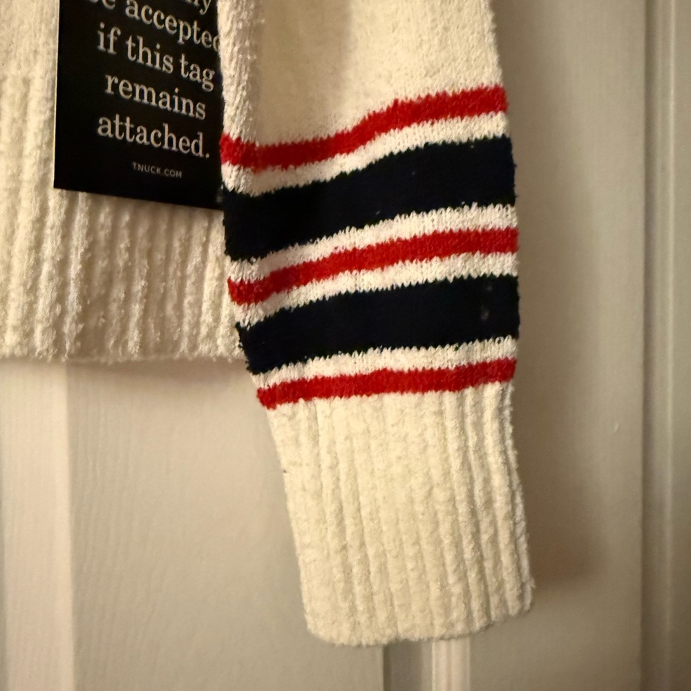 NWT - Tuckernuck White V-Neck Sweater with Red and Blue Stripes - Picture 7 of 8